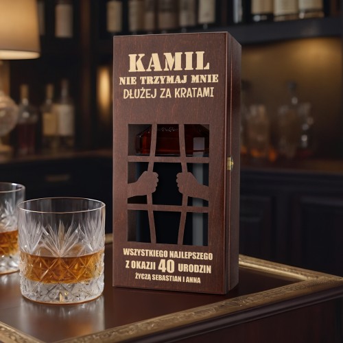 Skrzynka na whisky z grawerem na 40 urodziny dla niego - Za kratami