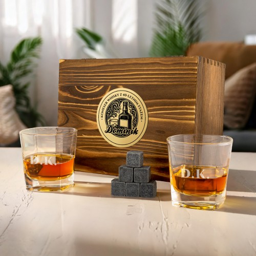 Szklanki do whisky z kamieniami w pudełku na 40 urodziny - Długi staż