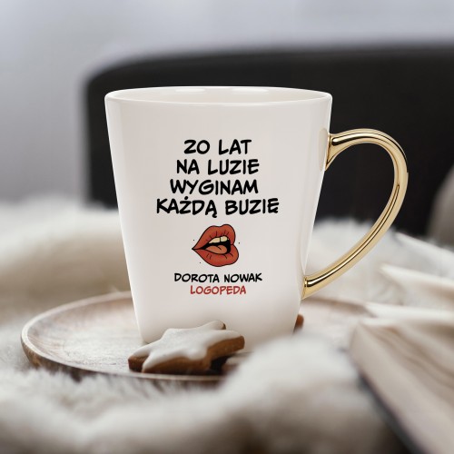 Kubek do kawy ze złotym uchem i nadrukiem dla logopedy - Gimnastyka