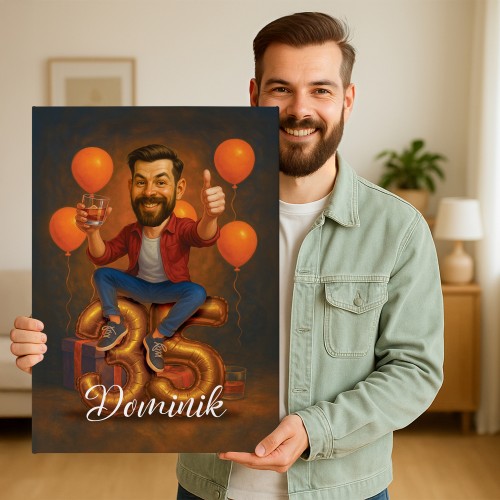 Karykatura ze zdjęcia na urodziny dla niego (50x70 cm) - Wielki uśmiech