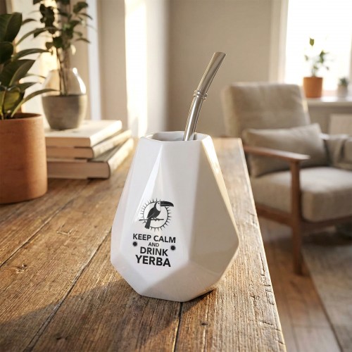 Kubek do Yerba Mate z nadrukiem i bombilla - Keep Calm