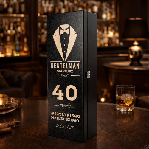 Skrzynka na alkohol czarna z grawerem na 40 urodziny dla niego - Gentelman