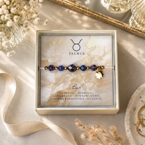 Bransoletka z kamieni naturalnych na sznurku dla zodiakary - Zodiakalny Byk