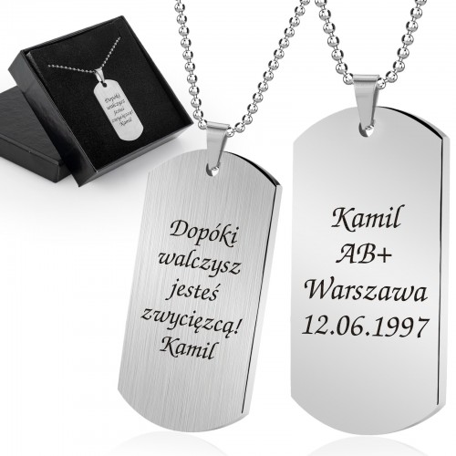 Nieśmiertelnik stalowy z grawerem dla niego - Jesteś zwycięzcą
