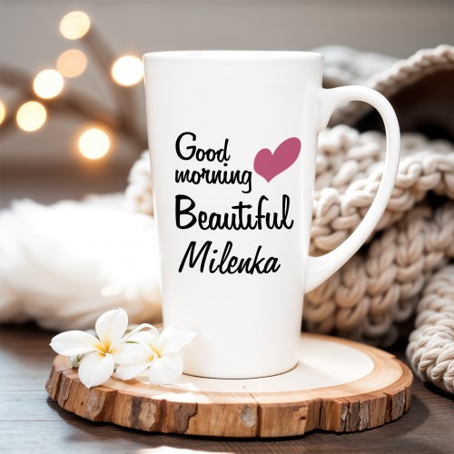 Kubek latte z dedykacją Good morning Beautiful i imieniem