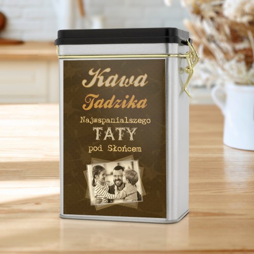 Puszka na kawę z personalizacją na prezent z okazji urodzin dla taty