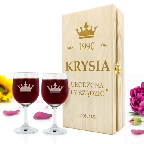 Skrzynka z kieliszkami na wino z grawerem - Rządzisz