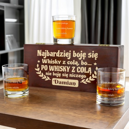 Zestaw szklanek do whisky w drewnianym pudełku - Nie bój nic