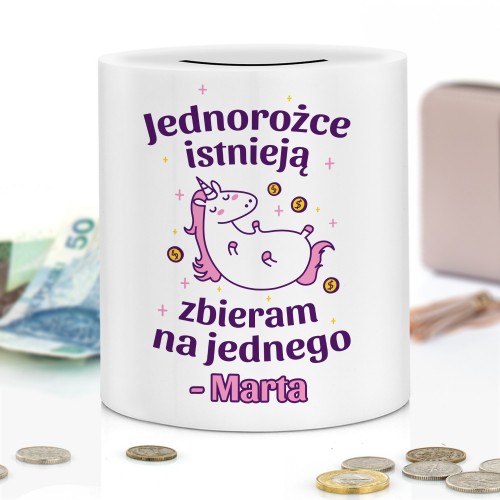 Skarbonka z nadrukiem dla niej - Jednorożce istnieją