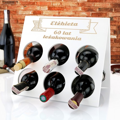 Stojak na wino drewniany z grawerem na 60 urodziny - Leżakowanie