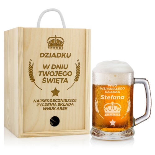 Kufel do piwa w skrzynce na prezent dla dziadka - Korona