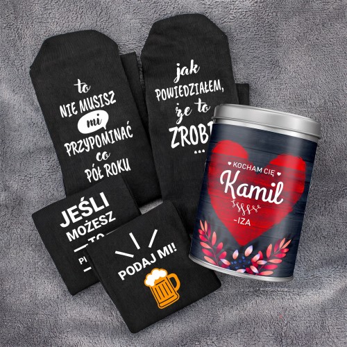Śmieszne skarpetki męskie w puszce z dedykacją - Cenne Instrukcje