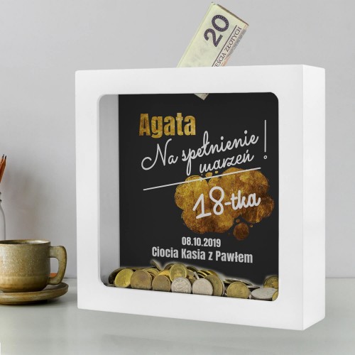 Skarbonka personalizowana z nadrukiem na 18 - Na spełnienie marzeń