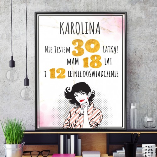 Plakat w ramce (30x40 cm) dla niej na 30 urodziny - 30-latka