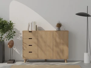 Drewniana dębowa komoda z 4 szufladami z nowoczesnej kolekcji skandynawskiej 143x40 cm