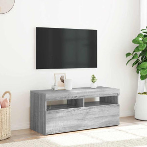 vidaXL TV-benk med LED-lys grå sonoma 90x35x40 cm