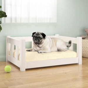 vidaXL Hundeseng hvit 65,5x50,5x28 cm heltre furu
