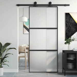 vidaXL Skyvedør svart 90x205 cm herdet glass og aluminium