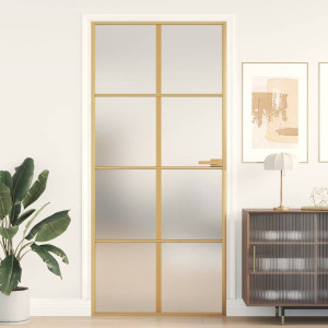 vidaXL Innerdør slank gull 93x201,5 cm herdet glass og aluminium