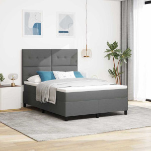 vidaXL Boksfjær Seng med hodegjerde Mørkegrå 140 x 200 cm stoff