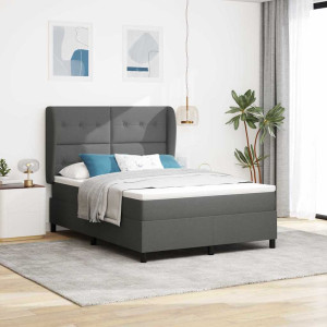 vidaXL Boksfjær Seng med hodegjerde Mørke grå 160 x 200 cm stoff