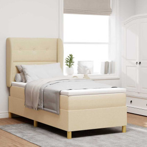 vidaXL Boksfjær Seng med hodegjerde Krem 200 x 90 cm stoff