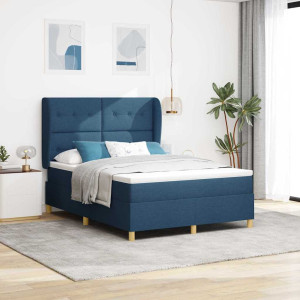 vidaXL Boksfjær Seng med hodegjerde Blå 200 x 140 cm stoff
