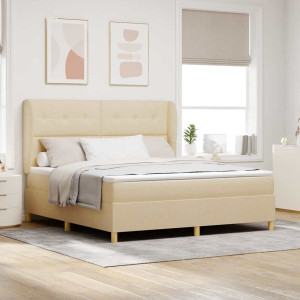vidaXL Boksfjær Seng med hodegjerde Krem 200 x 180 cm stoff