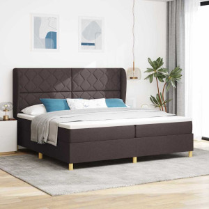 vidaXL Boksfjær Seng med hodegjerde Mørk brun 200 x 200 cm stoff
