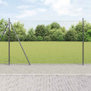 vidaXL Kjedegjerde med betongbase 25 x 1,4 m PVC-belagt stål Grå Mesh