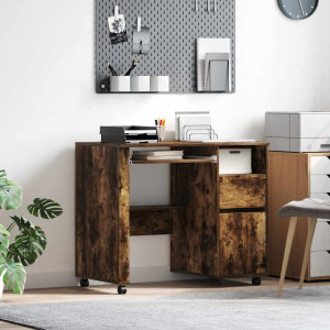 vidaXL Skrivebord med hjul Røkt eik Konstruert tre 91 x 50 x 77 cm
