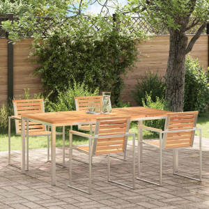 vidaXL Spisebord 180x90x75 cm Massiv teak og rustfritt stål