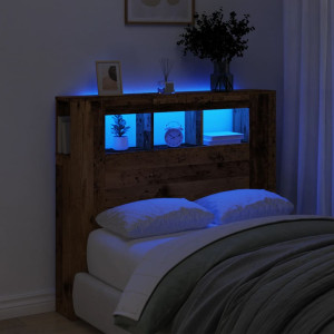 vidaXL Sengegavl med LED gammelt tre 120x18,5x103,5 cm konstruert tre