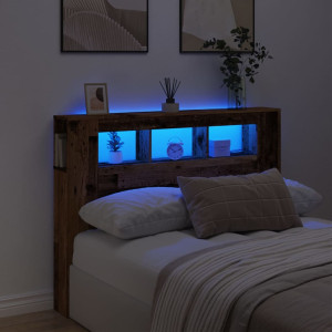 vidaXL Sengegavl med LED gammelt tre 140x18,5x103,5 cm konstruert tre