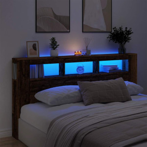vidaXL Sengegavl med LED gammelt tre 200x18,5x103,5 cm konstruert tre