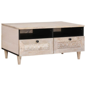 vidaXL Kaffebord Blek Hvit 80 x 54 x 40 cm Massiv mango tre