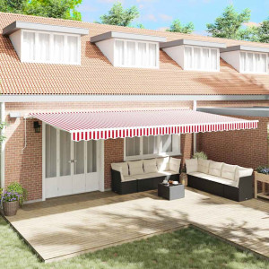 vidaXL Uttrekkbar markise Rød og Hvit 600 × 350 cm Stoff og Aluminium