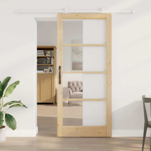 vidaXL Skyvedør ORKDAL Naturlig 93 x 211 cm Massivt furutre og glass