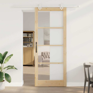 vidaXL Skyvedør Naturlig 93 x 232 cm Massivt furutre og glass