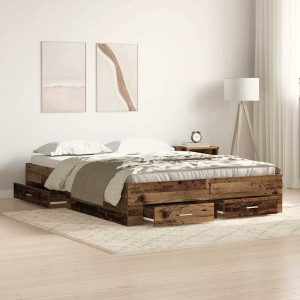 vidaXL Sengestamme med skuff Gamle tre 140 x 190 cm Konstruert tre
