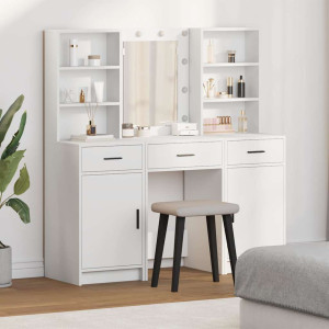 vidaXL Dressingbordsett med LED 3 stk. Hvit Konstruert tre