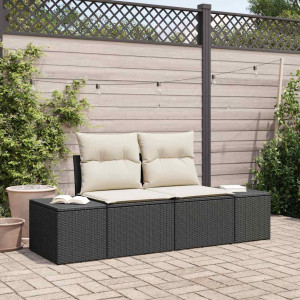 vidaXL Hagemøbelsofa med pute Svart 184 x 62 x 69 cm polyrotting