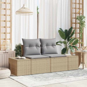 vidaXL Hagemøbelsofa med pute Beige 184 x 62 x 69 cm polyrotting
