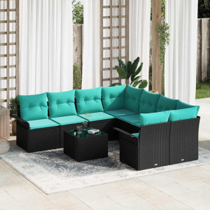 vidaXL Hagesofa Set 9 stk. 8-Antall seter Svart polyrotting