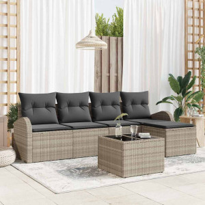 vidaXL Hagesofa Set 6 stk. Lysegrå polyrotting