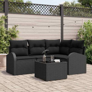 vidaXL Hagesofa Set 5 stk. Svart polyrotting