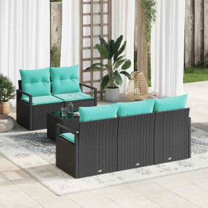 vidaXL Sofa sett 6 stk. 5-Antall seter Svart og turkis polyrotting