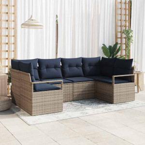 vidaXL Sofa sett 6 stk. Grå [Syntetisk]: Poly Rattan