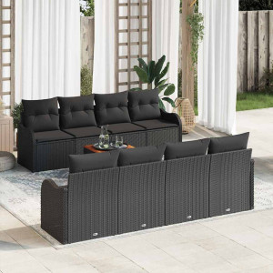 vidaXL Hagesofa Set 9 stk. Svart polyrotting