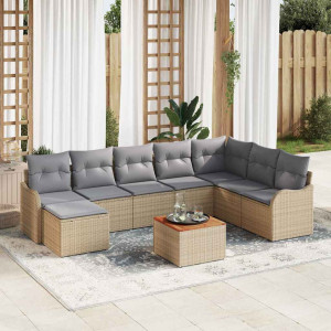 vidaXL Hagesofa Set 9 stk. Beige polyrotting